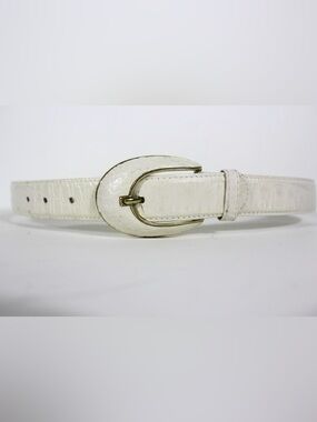 Vintage Wide White Leather Belt, 1980’s Lizard Snake Skin Crocodile Croc